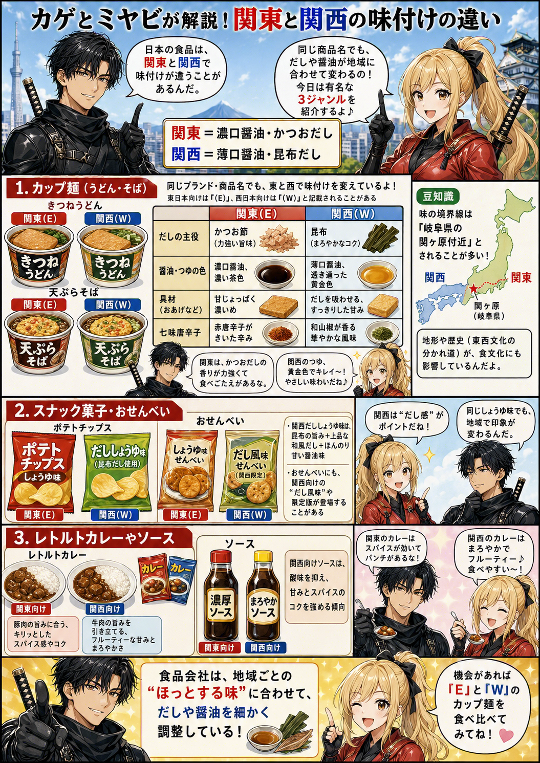 関東と関西で異なる味付けを紹介する食文化ガイド