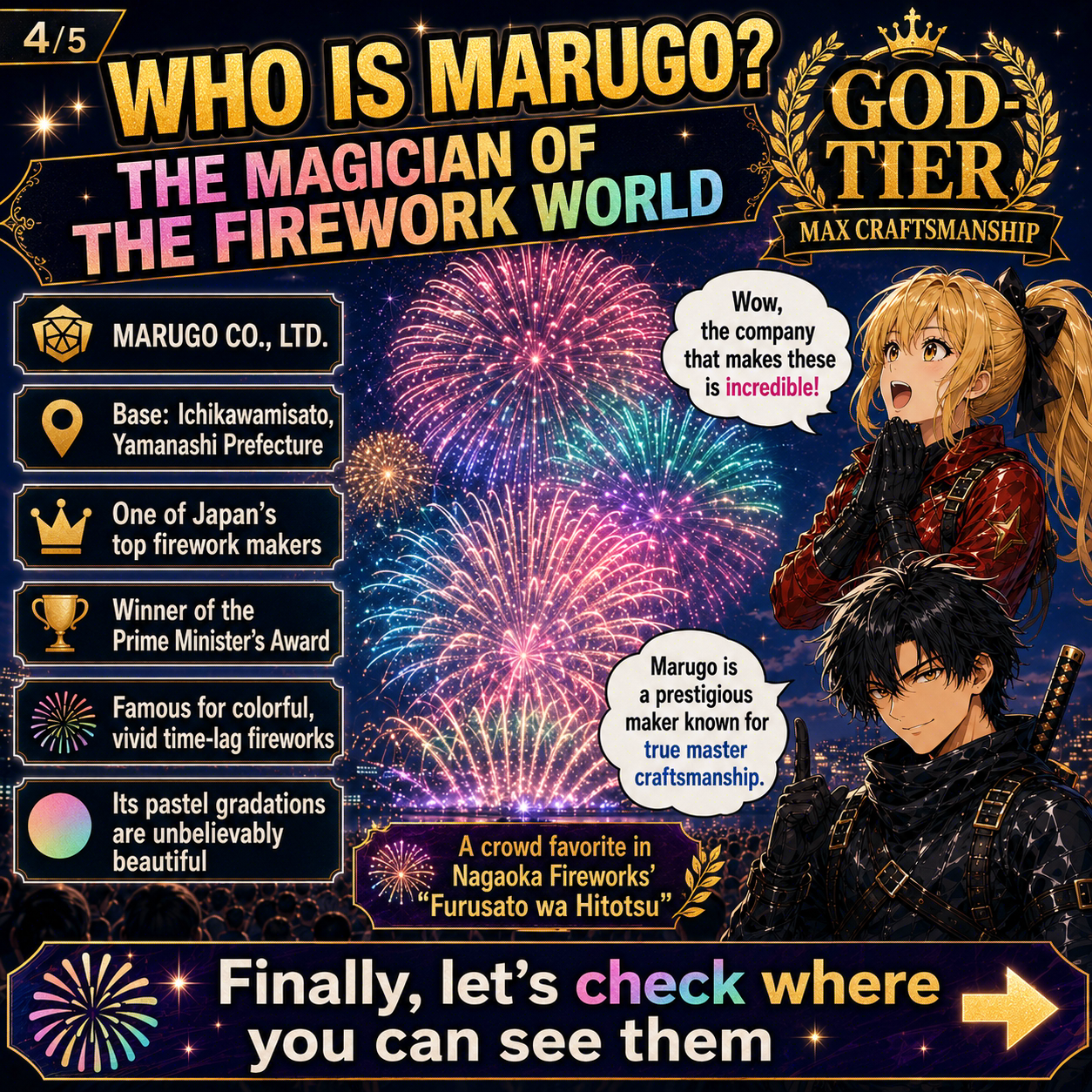 Guide introducing Japanese fireworks maker Marugo
